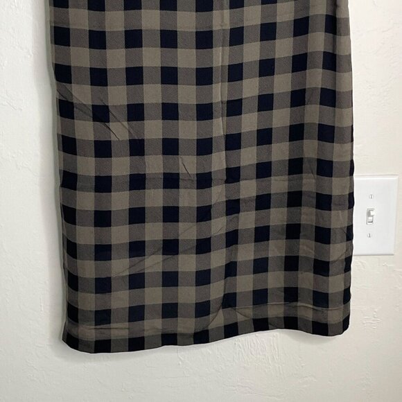 Eileen Fisher 100% Silk Sheer Plaid Sleeveless‎ Hi Low Tunic Black Olive Green S - Picture 9 of 10